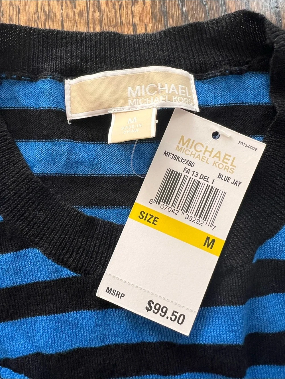 NWT Michael Kors Women’s Blue and Black Striped Crewneck  Lightweight Sweater M